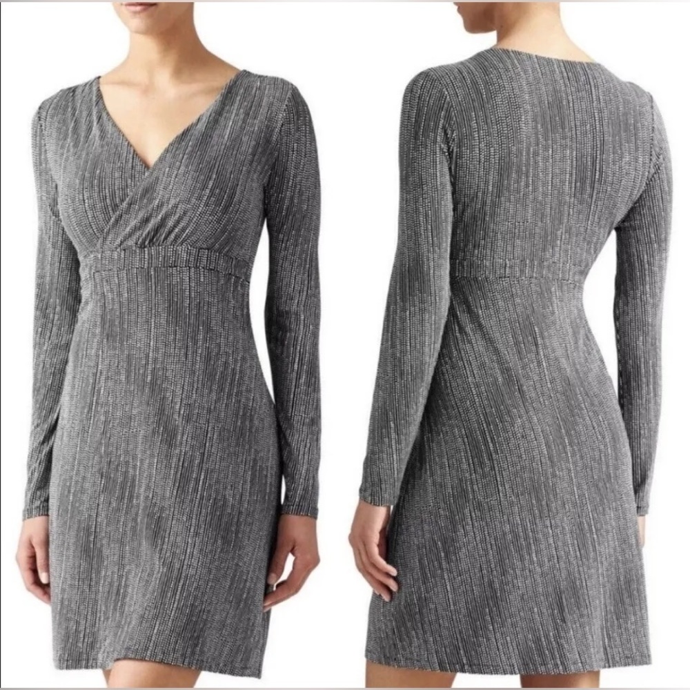 Athleta Black White Micro Dot Wrap It Up/Faux Wrap Dress Size, Large